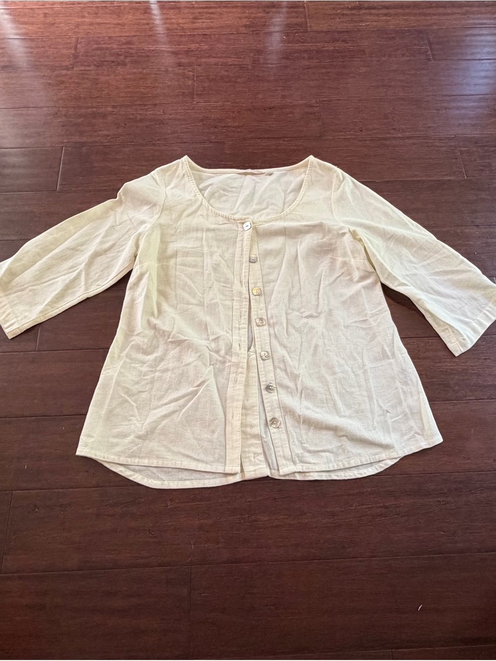 Soft Surroundings Cream Button-Front Scoop Neck Blouse